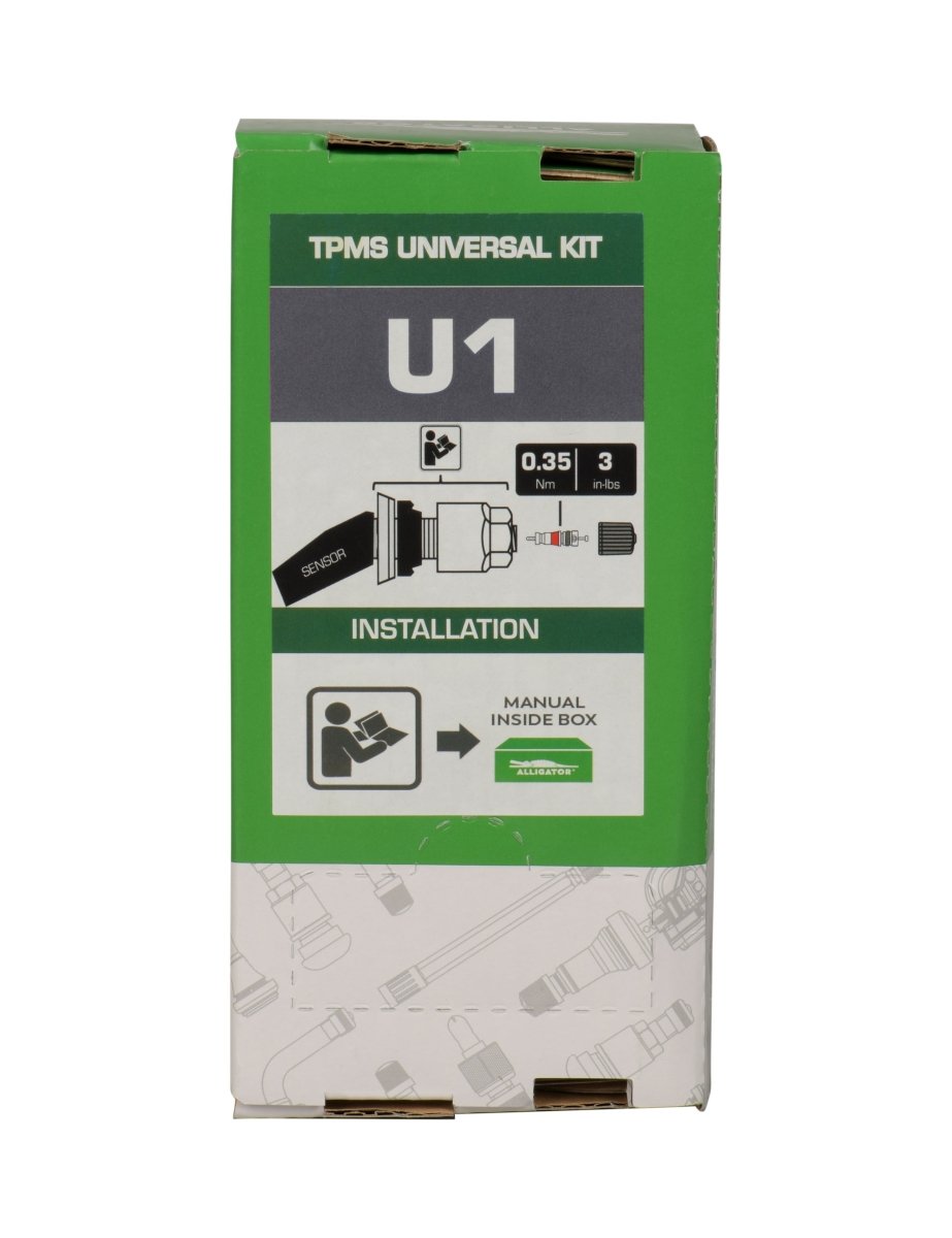 Wegmann Automotive WG-U1 TPMS service kit box with green and white packaging shown on white background.