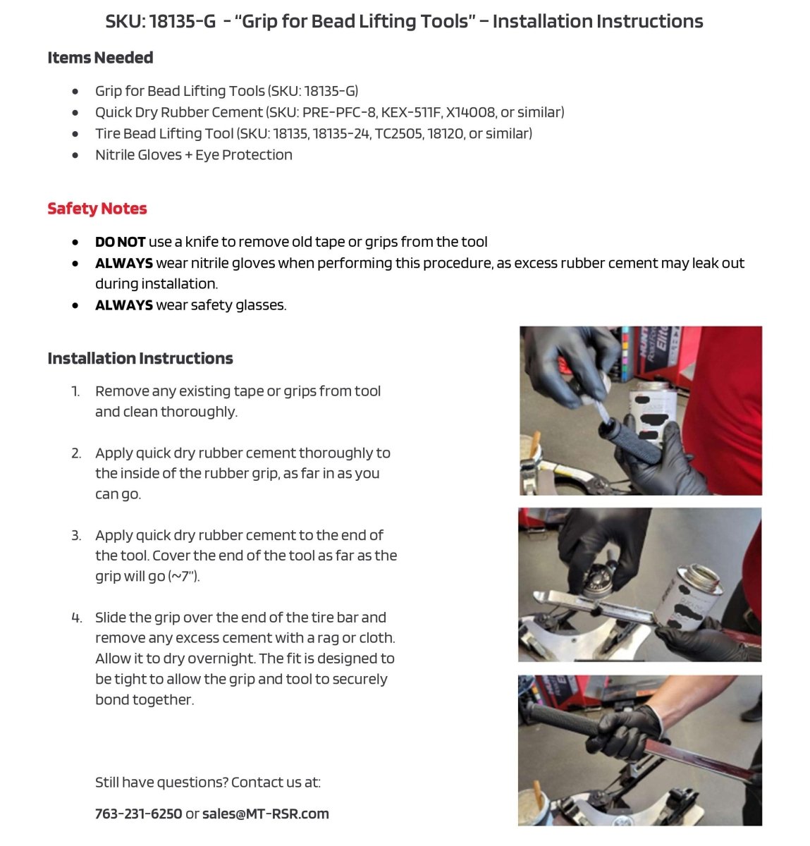 MT-RSR 18135-G Rubber Grip, Black Replacement Handle for Bead Lifting Tools