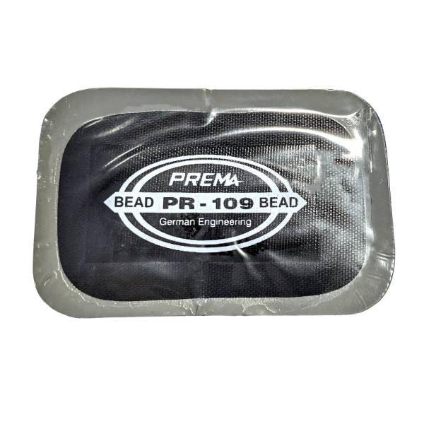 PREMA PRE-PR-109 rectangular radial repair patch sealed in clear wrapper on white background.