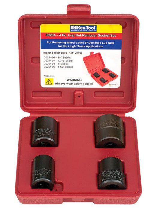 MT-RSR KEN-30254 4 Pc Lug Nut Remover Impact Socket Set, 1/2" Drive, Plastic Case
