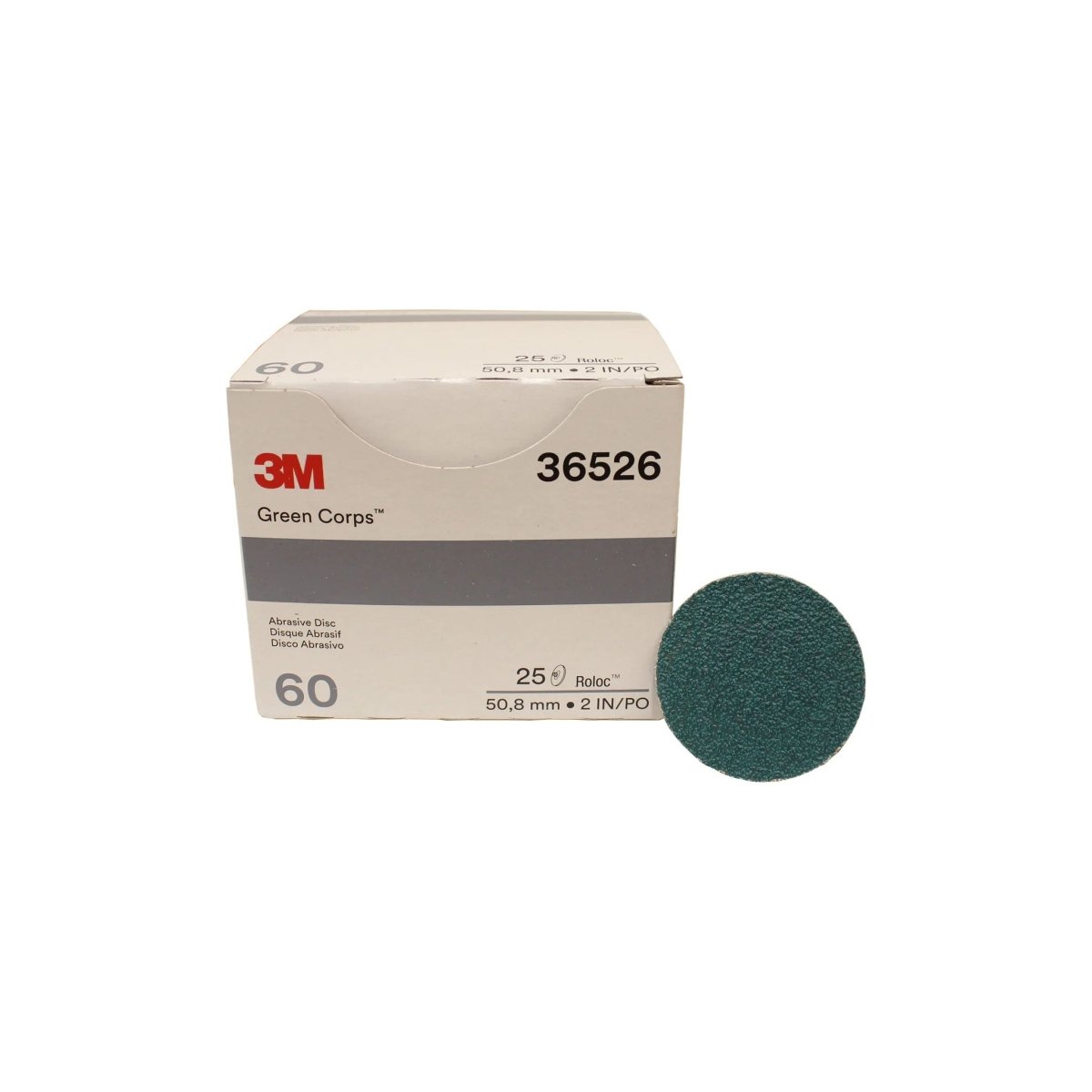 3M 36526 2" Green Corps Roloc Disc, 60 Grit, 25-Pack