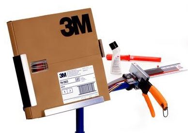 Front view of X3M-000 tire repair starter kit cabinet showing brown 3M branded box with tools inside.