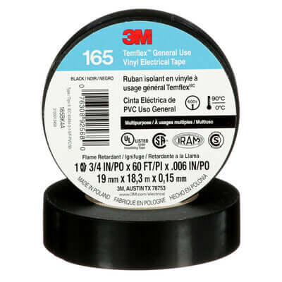 3M 3M-92568 Vinyl Electrical Tape, Black, 3/4" x 60', Flame-Retardant, UL Listed