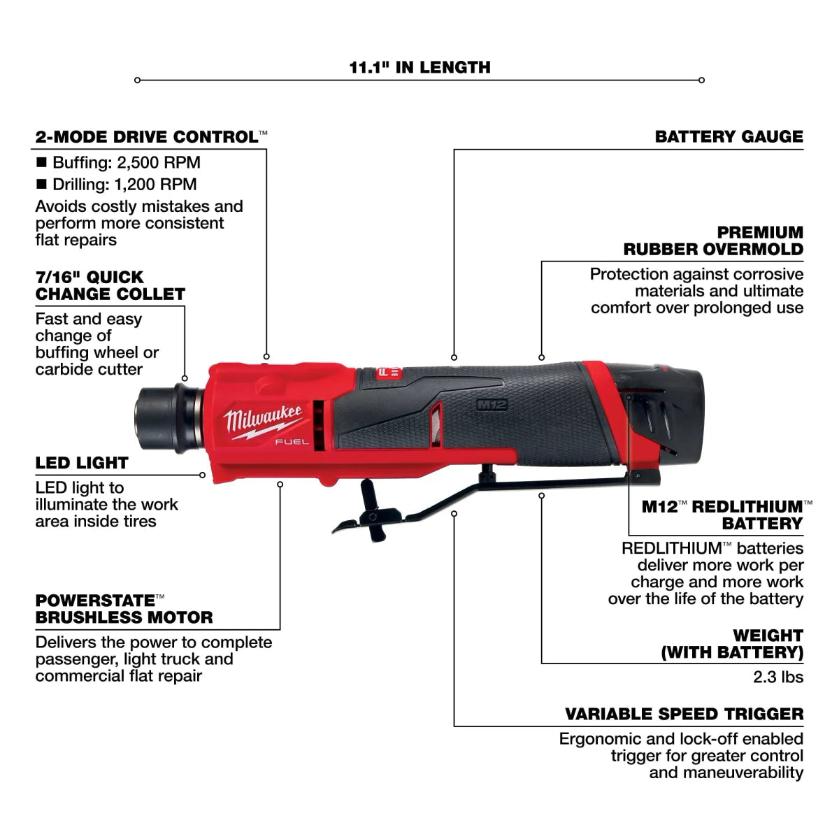 MT-RSR MLW-2409-22 M12 FUEL Low Speed Tire Buffer Kit, Cordless, 12V, Brushless Motor