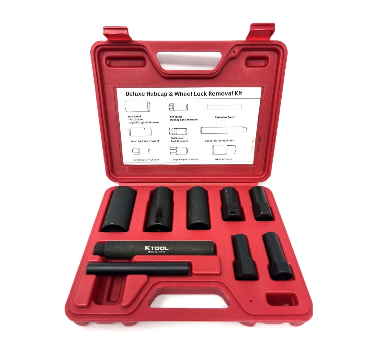 K-TOOL K-71910 Deluxe Hubcap & Wheel Lock Removal Kit, 9-Piece Set, Impact Wrench Compatible
