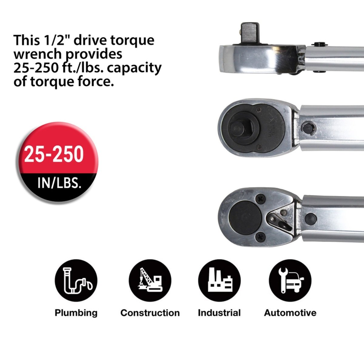 Side view of K-TOOL K-72102 torque wrench ratchet head and square drive detail.