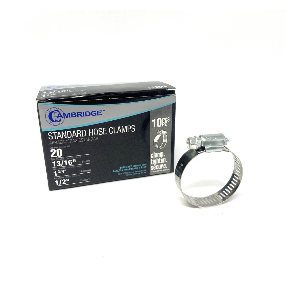 MT-RSR HC2-20E #20 Standard Hose Clamp, 13/16" to 1-3/4" (Box of 10)