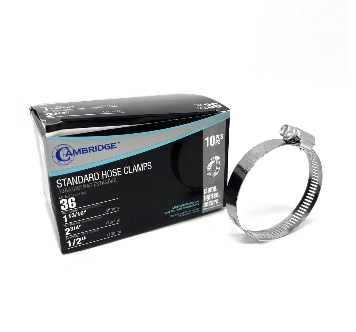 MT-RSR HC2-36E Standard Hose Clamp, 1-13/16" to 2-3/4" (Box of 10)