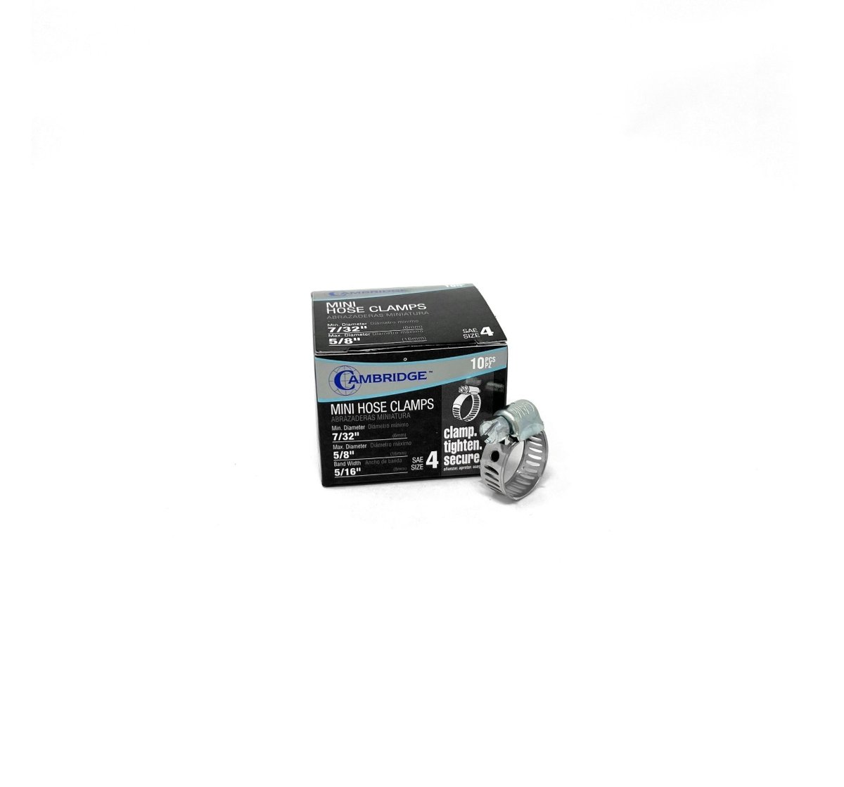 MT-REPAIR HCM-4E Mini Hose Clamp, 7/32" to 5/8", Stainless Steel, Box of 10