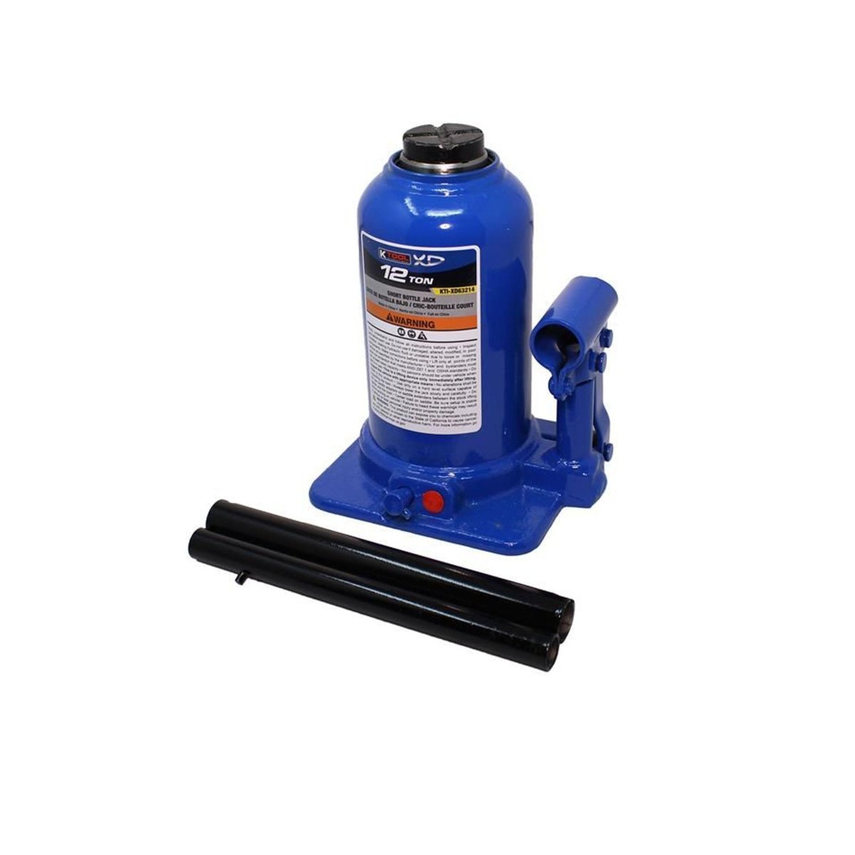 K-TOOL K-63214 12-Ton Short Bottle Jack, Welded, 7.48" - 13.78" Lift Range, Heavy-Duty Base