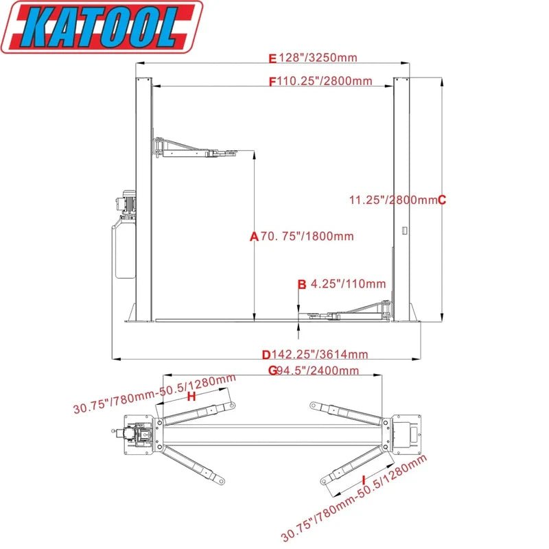 Katool KT-H105 – Two-Post Lift (10,000 lb, Floorplate)