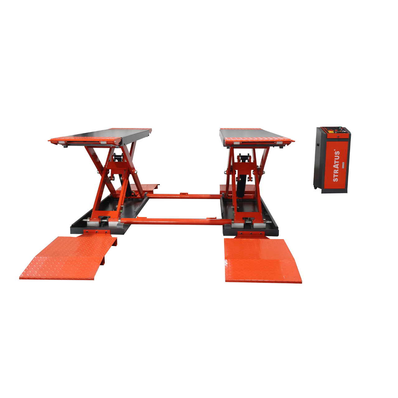 Stratus Extra Wide Extra Tall Commercial Grade 10,000 lbs Open Center Mobile Mid Rise Pneumatic Safety Lock Release Scissor Vehicle Lift, SAE-MS10000P