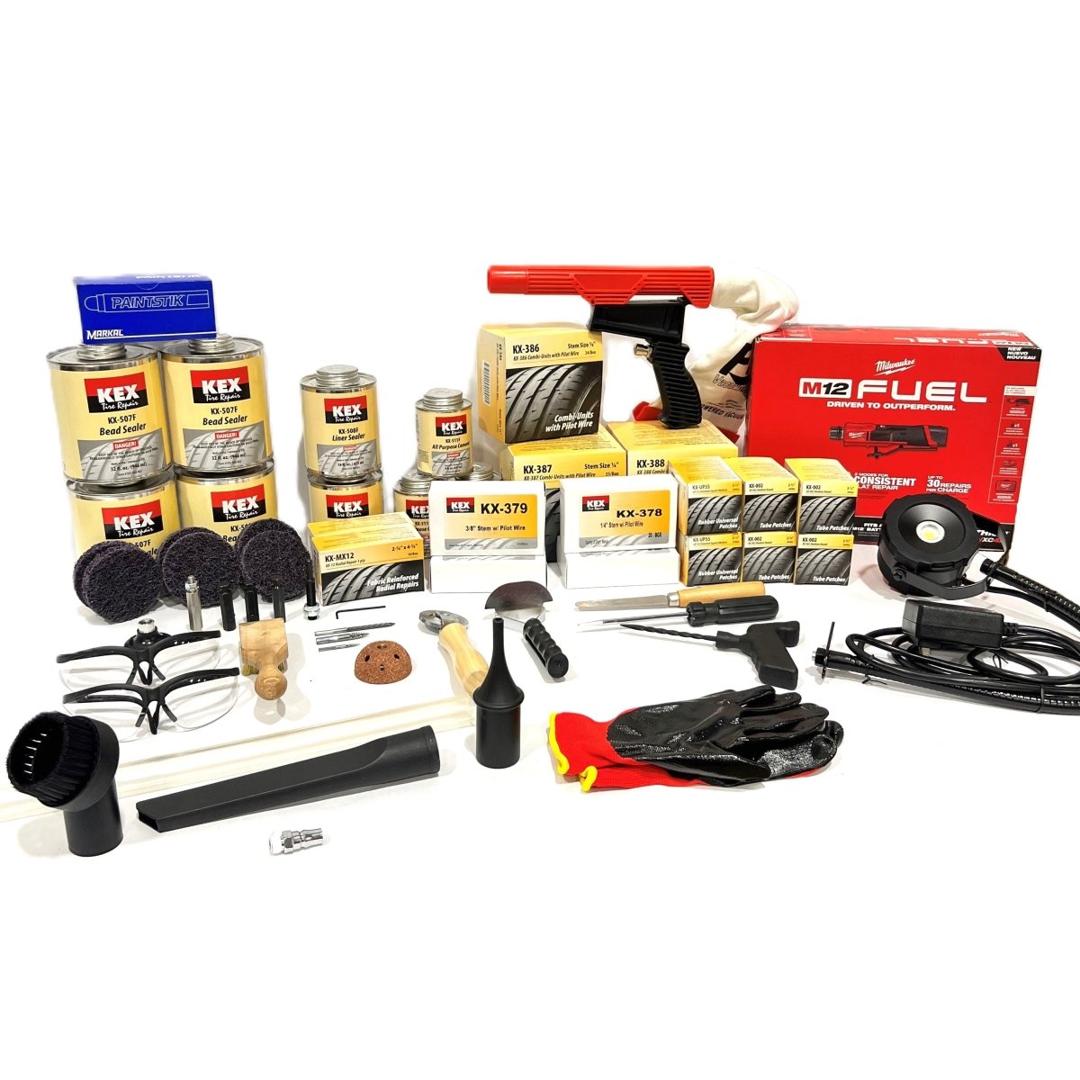 MT-RSR MT-TRK04 Tire Repair Toolbox Kit, Worklight, Tire Spreader, Milwaukee Buffer