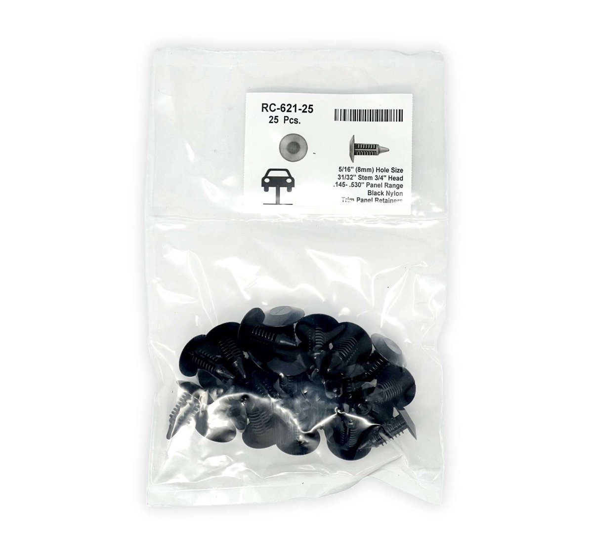 MT-RSR RC-621-25 Universal Nylon Hood Seal Retainer, Black, 3/4" Head, 11/32" Stem, 7/8" Length (Pack of 25), GM #21094146