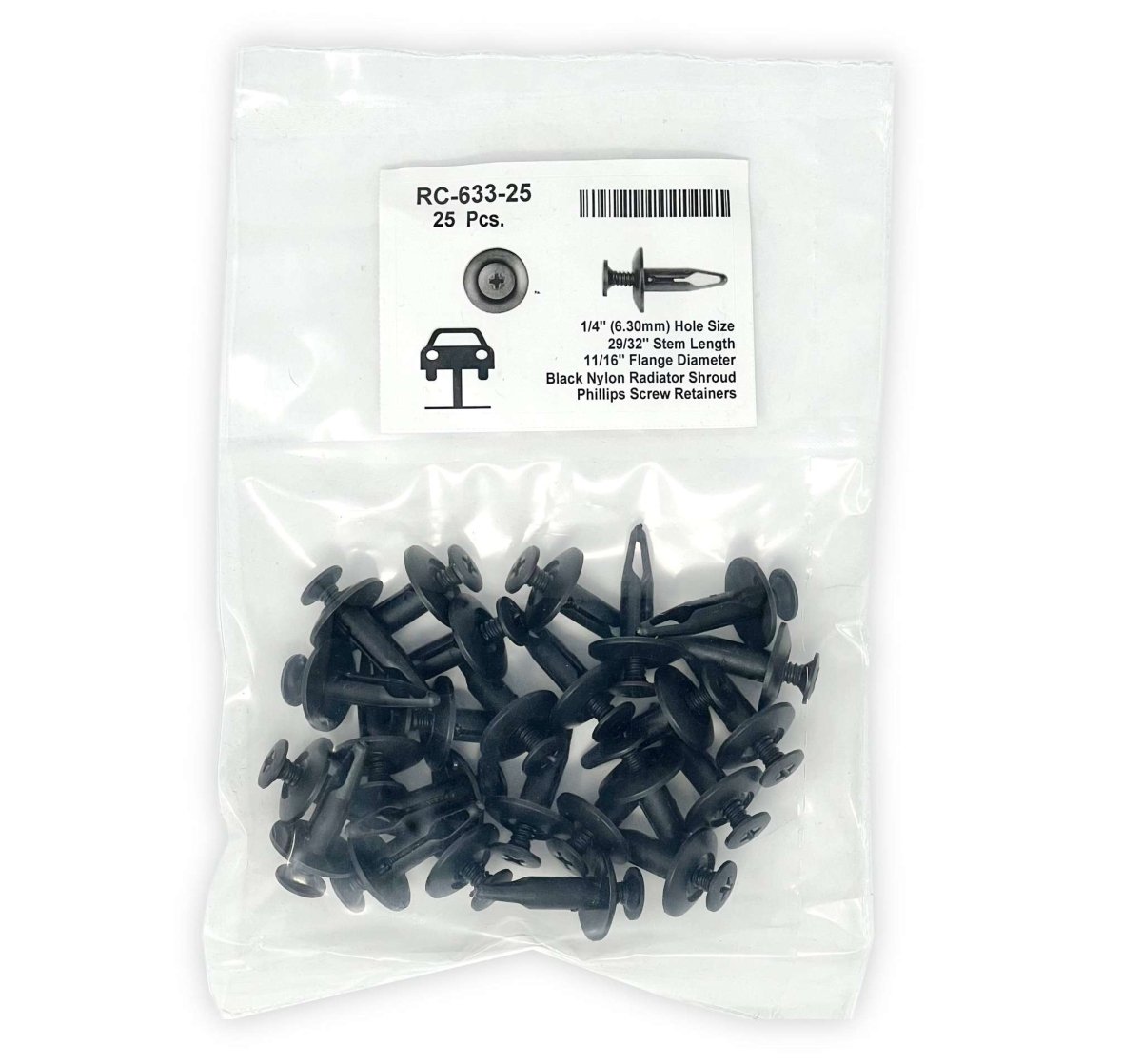 MT-RSR RC-663-25 Nylon Radiator Screw Retainer, Black, 1/4" Hole, 29/32" Stem (Pack of 25)