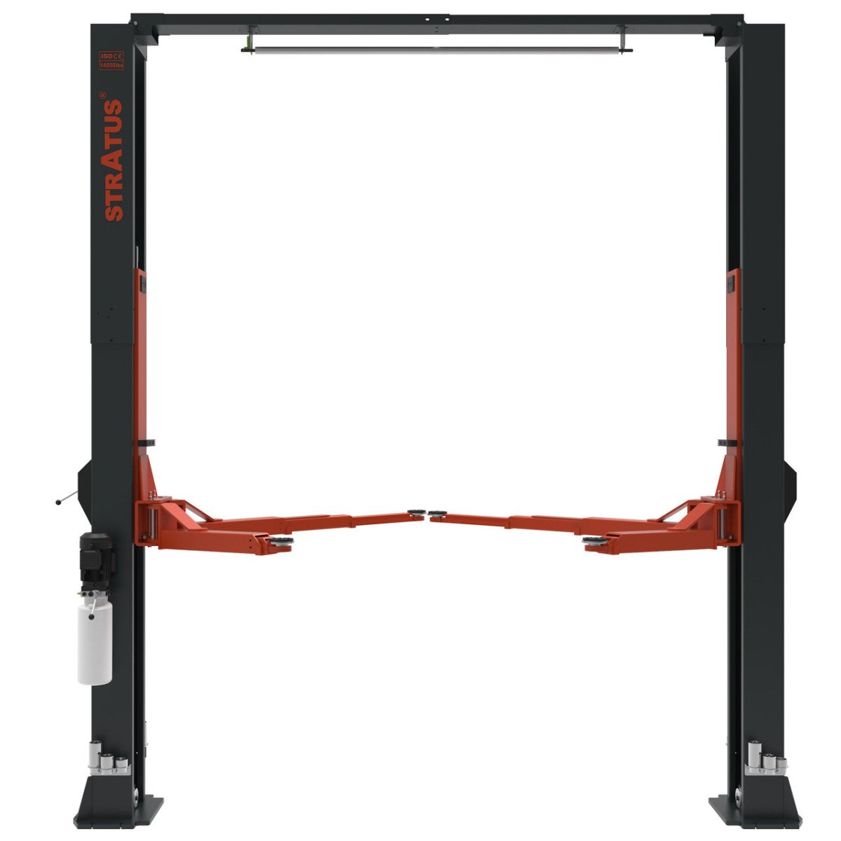 Stratus 2 Post Overhead Clear Floor Direct Drive Auto Vehicle Lift, 14,000 lbs Capacity, Single Point Manual Release, SAE-C14X