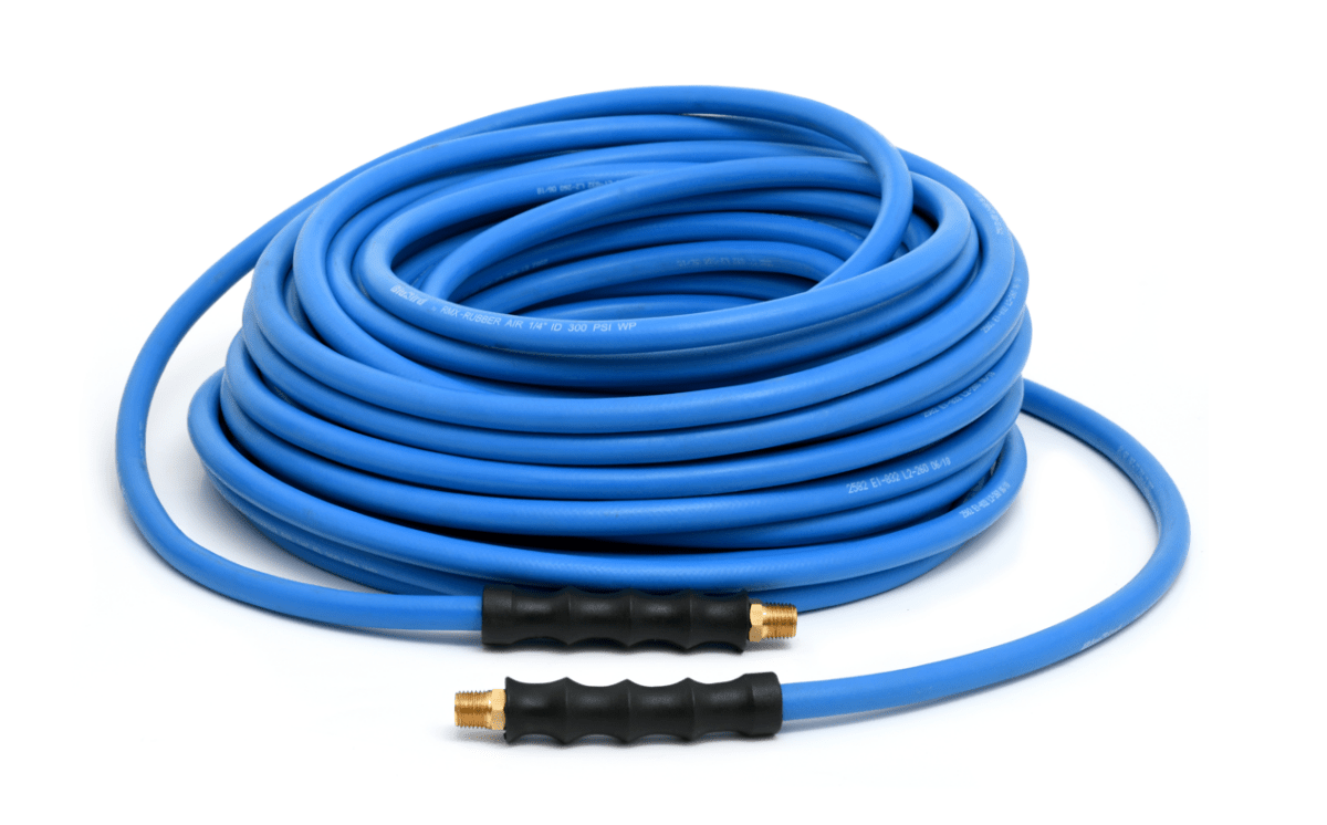 BLU-BIRD BB1250 Rubber Air Hose, 1/2" x 50', 300 PSI, Brass Fittings