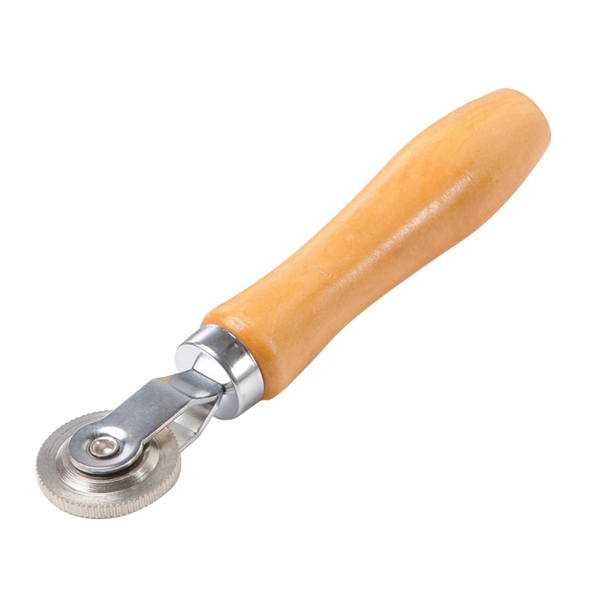 XTRA SEAL stitcher with metal roller and light wood handle shown on white background.