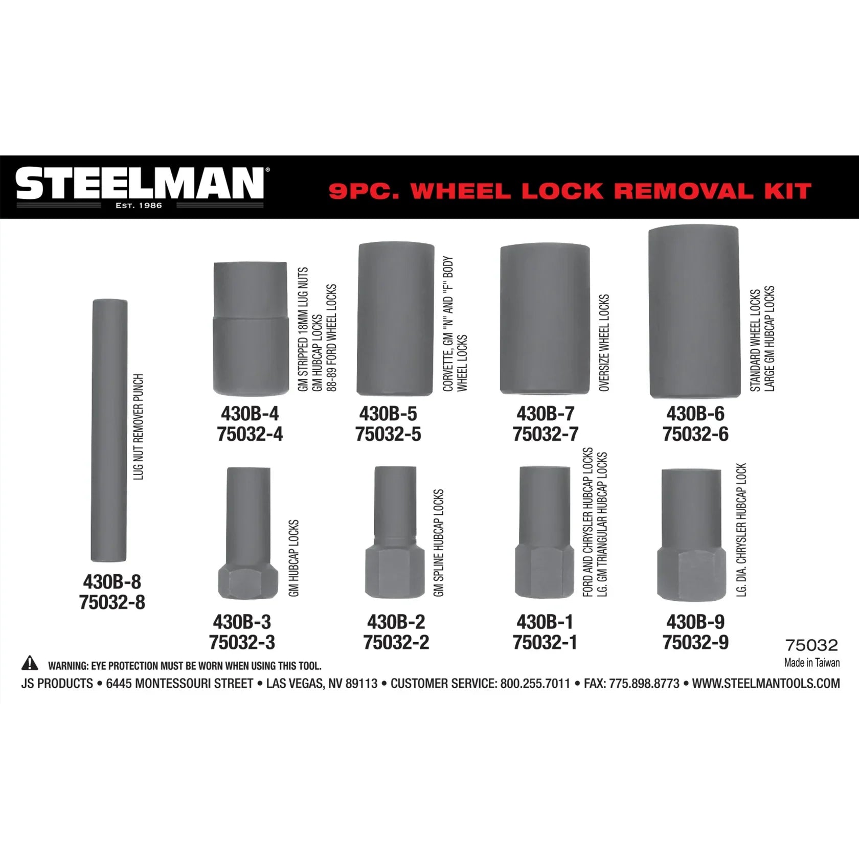 STEELMAN JS-75032 9 Piece Hubcap + Wheel Lock Removal Kit