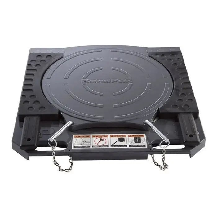 BendPak HDS-18EA alignment lift deluxe turntable plate with BendPak logo and locking pins, designed for accurate front wheel alignment on heavy duty lifts