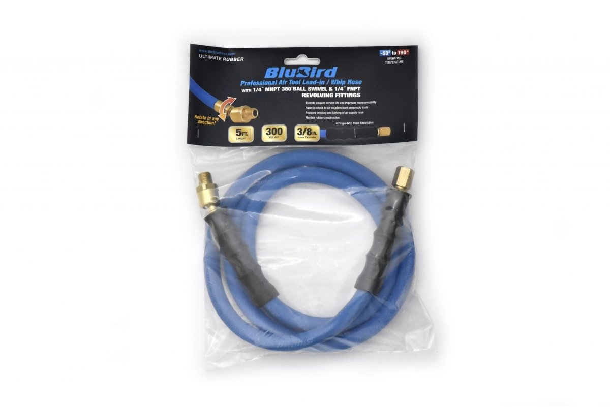 BLU-BIRD BBSR3805 Air Whip Hose, 1/4" MNPT Swivel, 5ft, 300 PSI
