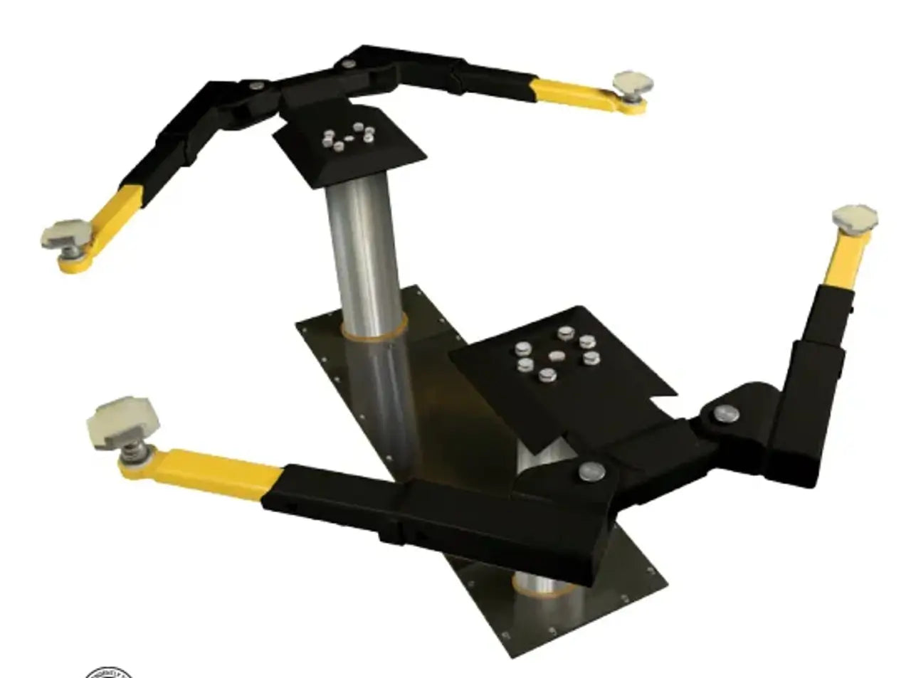Challenger Lifts EV1220 inground lift shown with dual telescoping lifting arms and pad adaptors, designed for flush-mount installation and versatile vehicle service