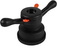 black wing nut assembly with side handles and red pin shown on white background.