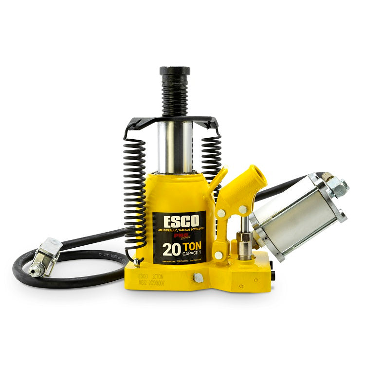 ESCO 10382 20 ton Shorty air hydraulic bottle jack with ram and extension screw raised