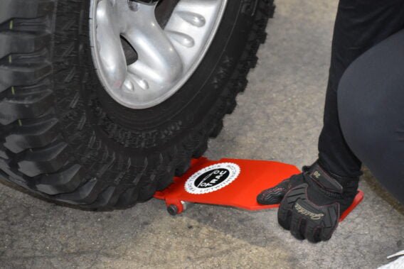 Gaither TRAC Tire Jack GTJ-01 heavy-duty steel wheel-handling tool with steel base roller