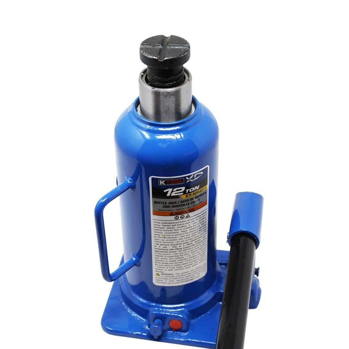 K Tool 12 ton bottle jack with the ram and extension screw raised