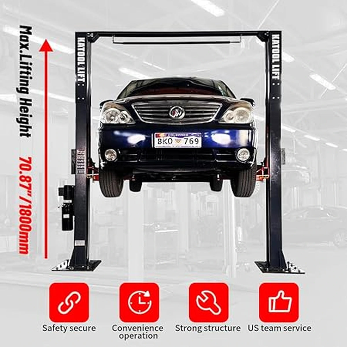 Katool KT-AM120SD - 2-Post Car Lift (12,000 lb, Asymmetric Arms)