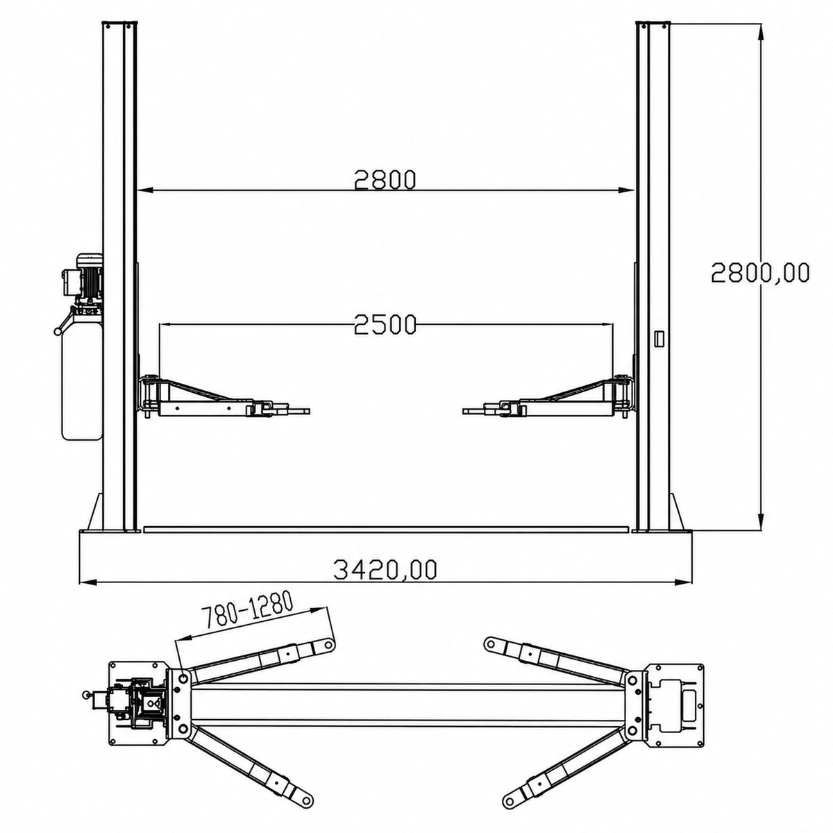 Katool KT-H105 - 2-Post Car Lift (10,000 lb, Floorplate)