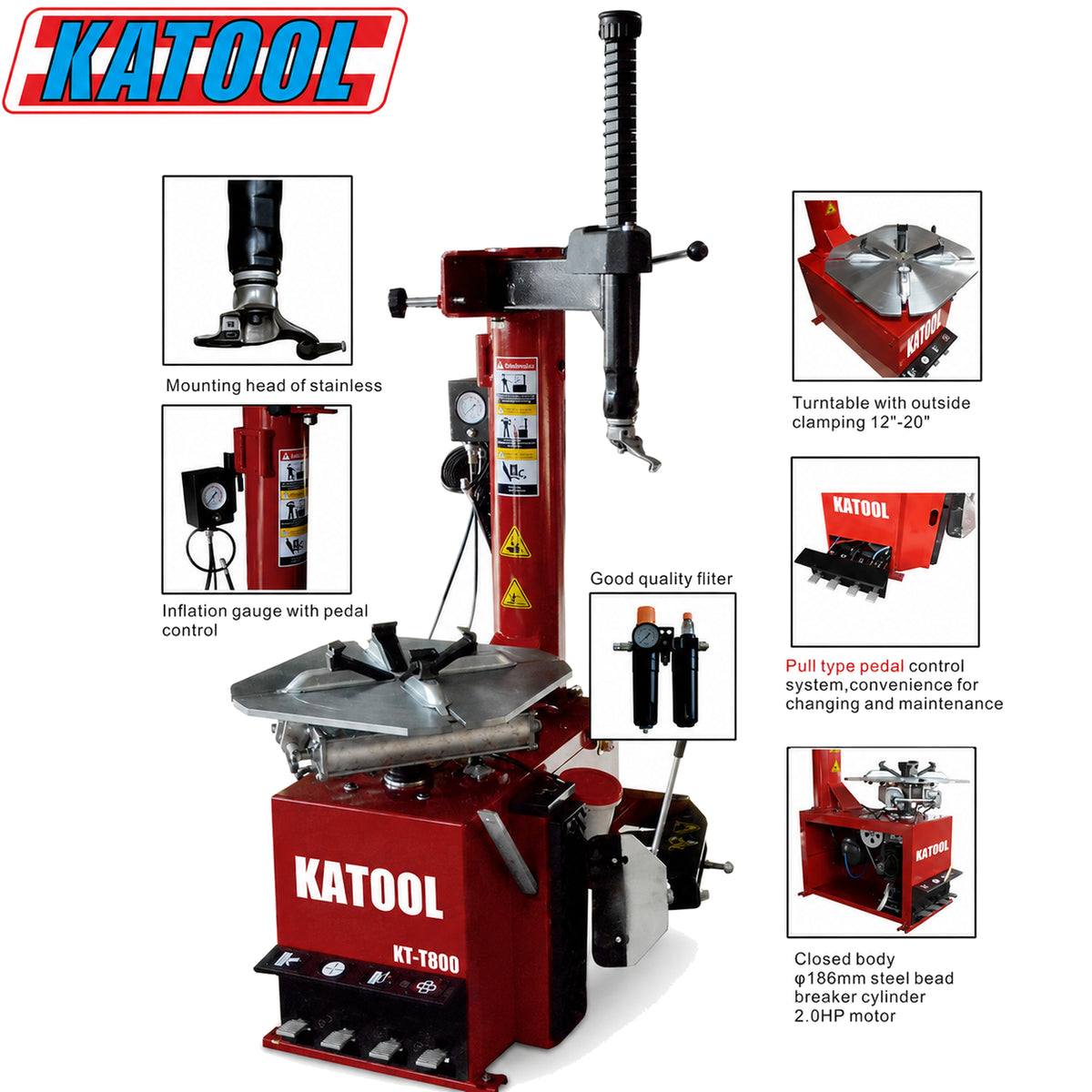 Katool KT-T800 - Rim Clamp Tire Changer (2 HP, 110V)