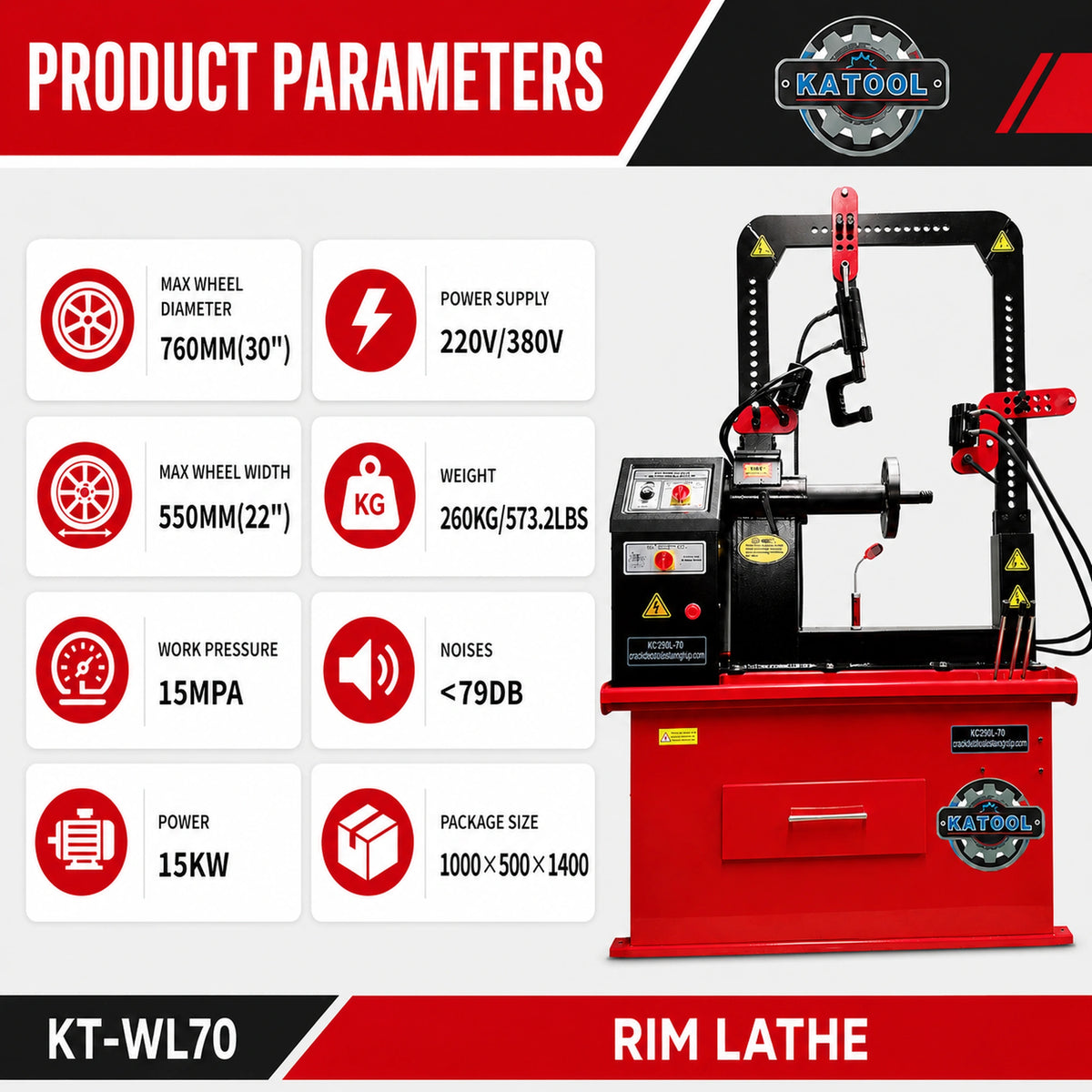 Katool KT-WL70 – Wheel Straightener (Hydraulic, 30 in)