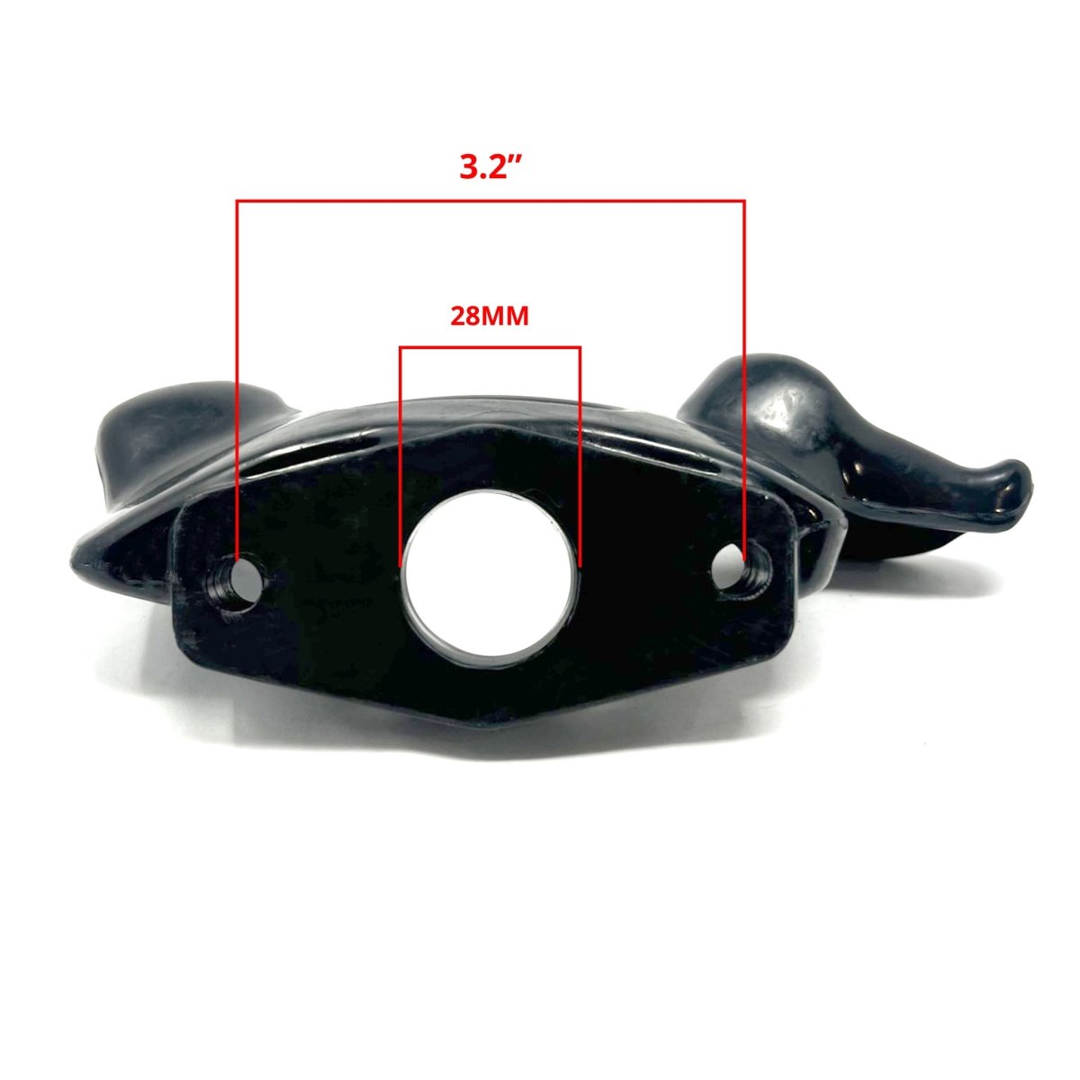 Nylon duck head mounting face labeled with a 28 mm center bore and 3.2 inch hole spacing
