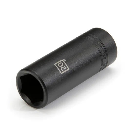 STEELMAN JS-78290 20 mm deep impact socket angled view on white background.