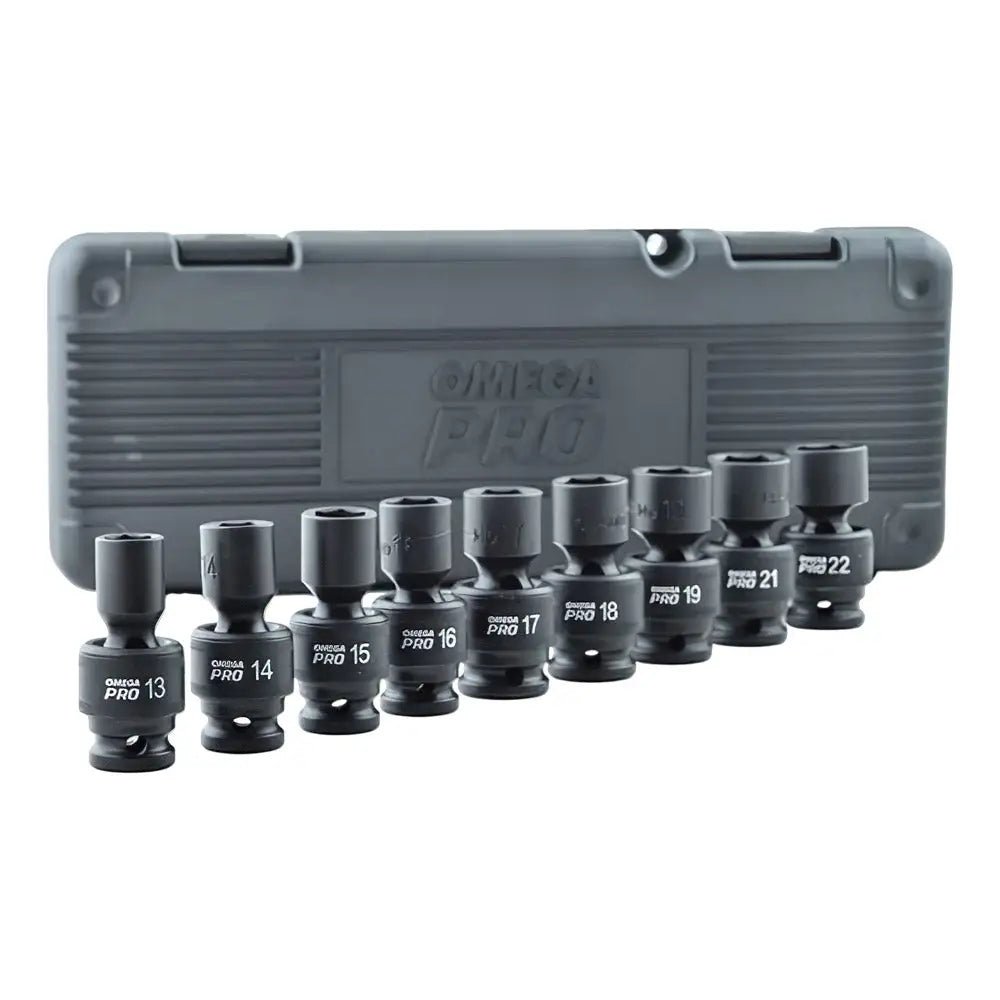 OMEGA 83021 1/2" Dr. Swivel Metric Impact Socket Set, 9 pcs