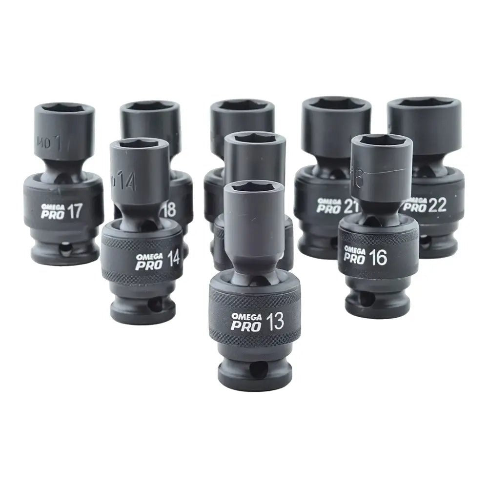 OMEGA 83021 1/2" Dr. Swivel Metric Impact Socket Set, 9 pcs