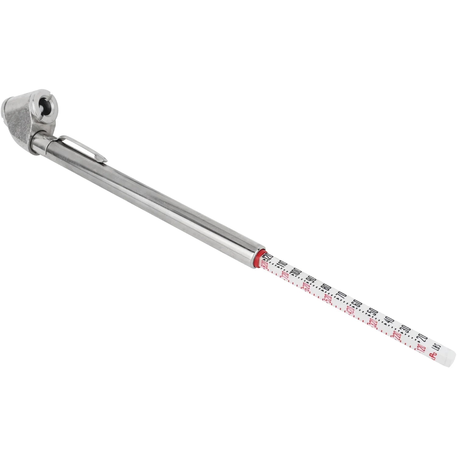 MILTON S-927 dual foot pencil air gauge shown at angle with extended scale and angled head.