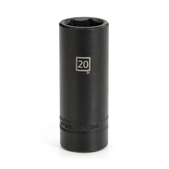 STEELMAN JS-78290 20 mm deep impact socket standing upright on white background.