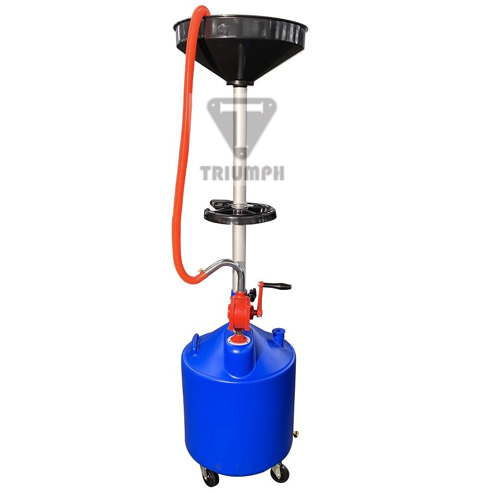 TRIUMPH NOD-18 18-Gallon Portable Oil Drain with hand pump, swivel casters, and adjustable height—designed for efficient, mess-free oil collection in any garage.