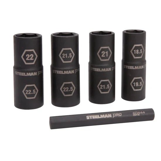 STEELMAN JS-60443 5-Piece 1/2-Inch Drive 6-Point Impact Flip Socket and Knockout Bar Set