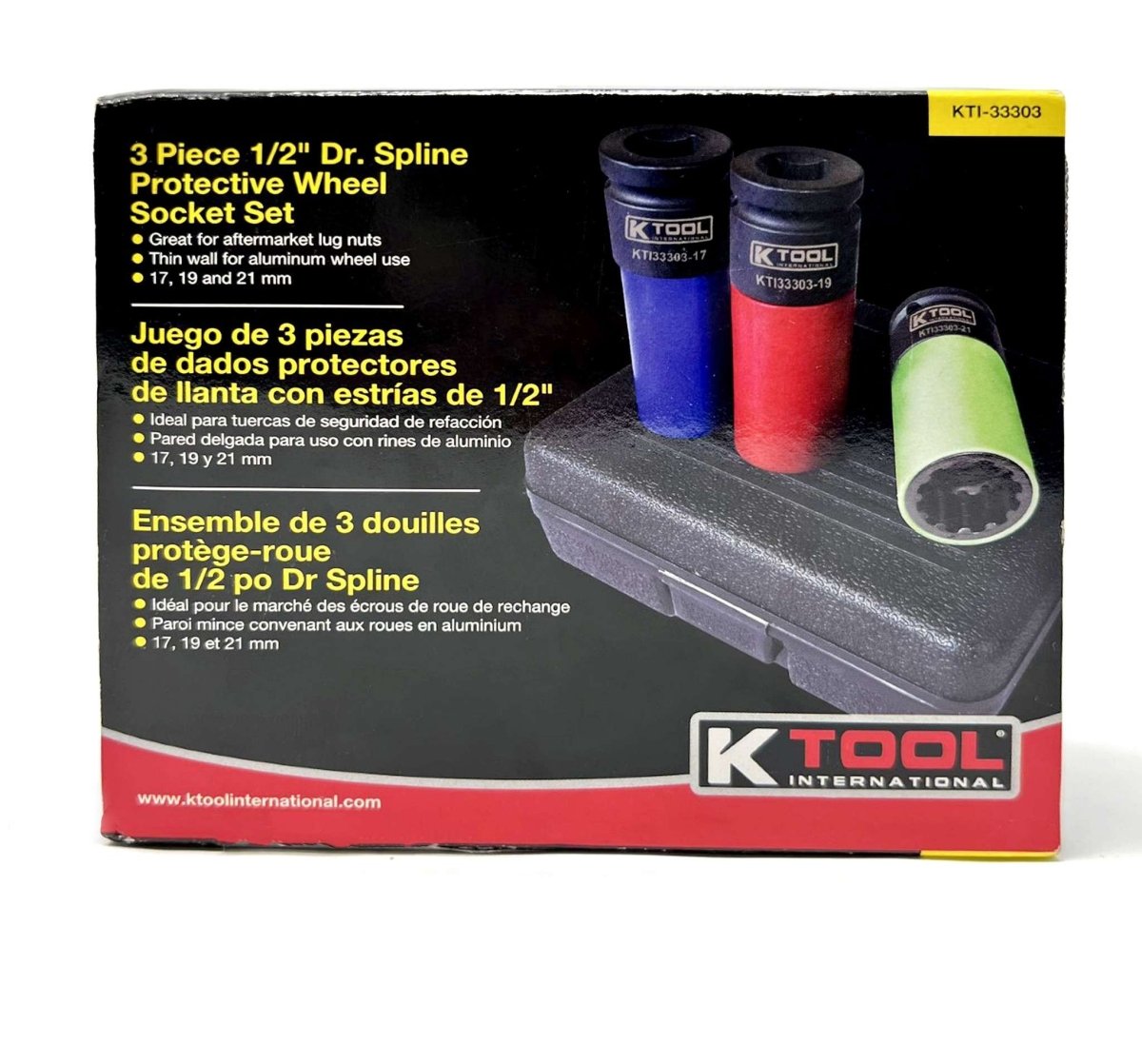 K-TOOL 3303-21 1/2" Drive 21MM Spline Impact Socket, Thin Wall, Black Chrome Finish