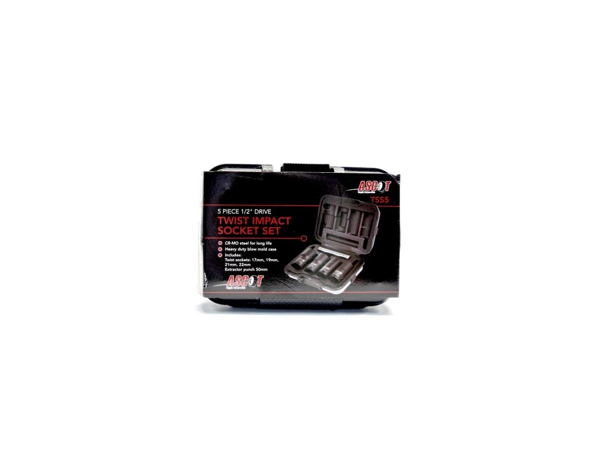 MT-RSR 14-TSKIT 5-Piece Drive Twist Socket Set, CR-MO Steel, 1/2" Drive, Heavy Duty Blow Molded Case
