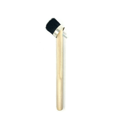 MT-RSR 20415 tire paste brush standing upright with slim wood handle and black head on white background