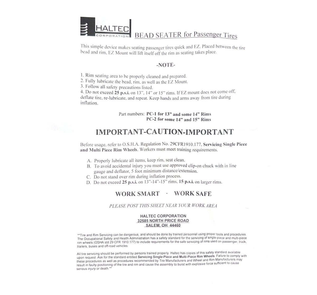 MT-RSR 21010 Passenger O-Ring Style Bead Seater, 14-15" Wheels