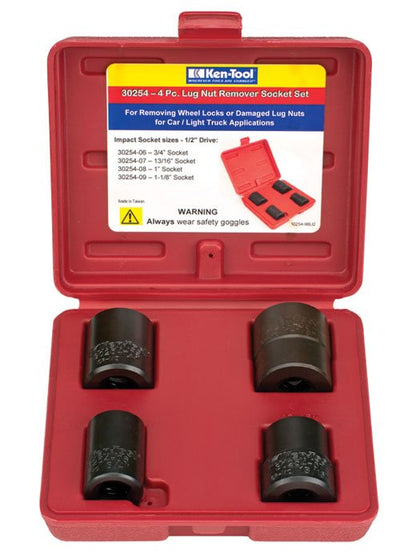 MT-RSR KEN-30254 4 Pc Lug Nut Remover Impact Socket Set, 1/2" Drive, Plastic Case