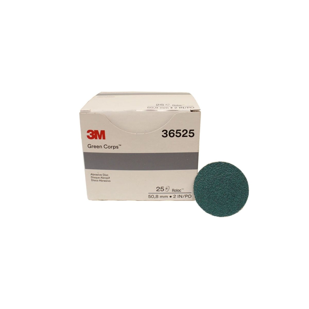 3M 36525 Green Corps Roloc Disc, 2" 40 Grit, 25/Carton