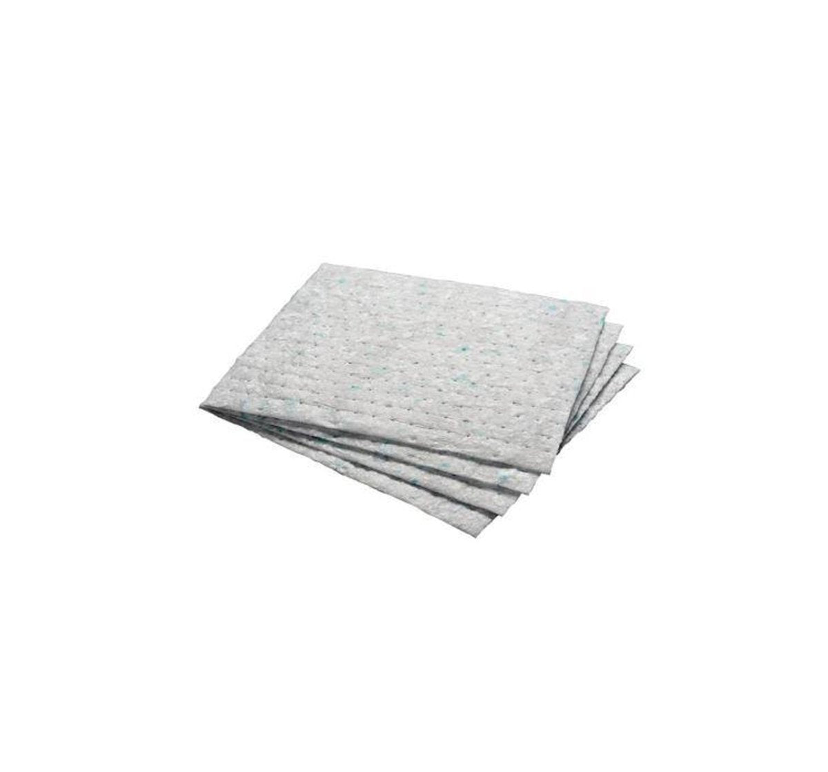 Professional 3M petroleum sorbent pads in white showing 17x15 inch dimensions and reinforced scrim construction, displayed in automotive service bay with oil spill cleanup demonstration, featuring selective oil absorption technology that repels water while targeting petroleum-based fluids for industrial maintenance applications