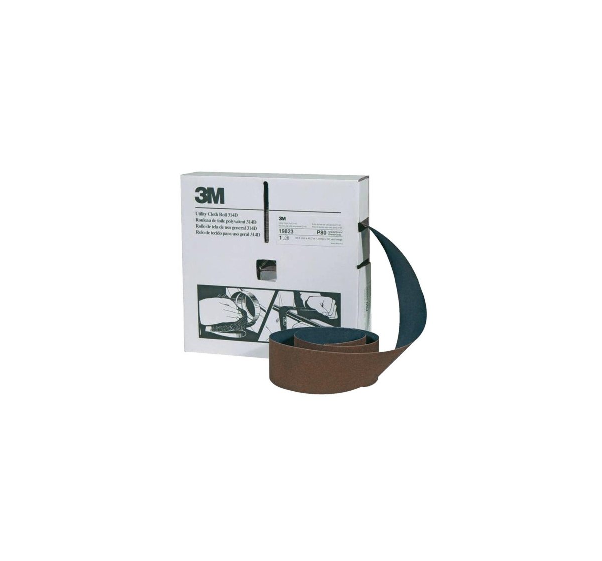3M utility cloth roll 314D P80 grit, 1 inch x 50 yards, flexible cloth-backed aluminum oxide abrasive